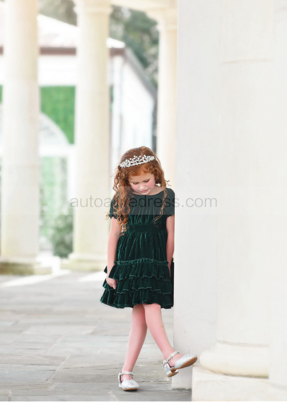 Emerald Velvet Twirl Flower Girl Dress